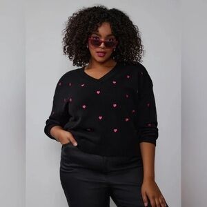 New York & Co. | Plus Long Sleeve Heart Embroidered Pullover
